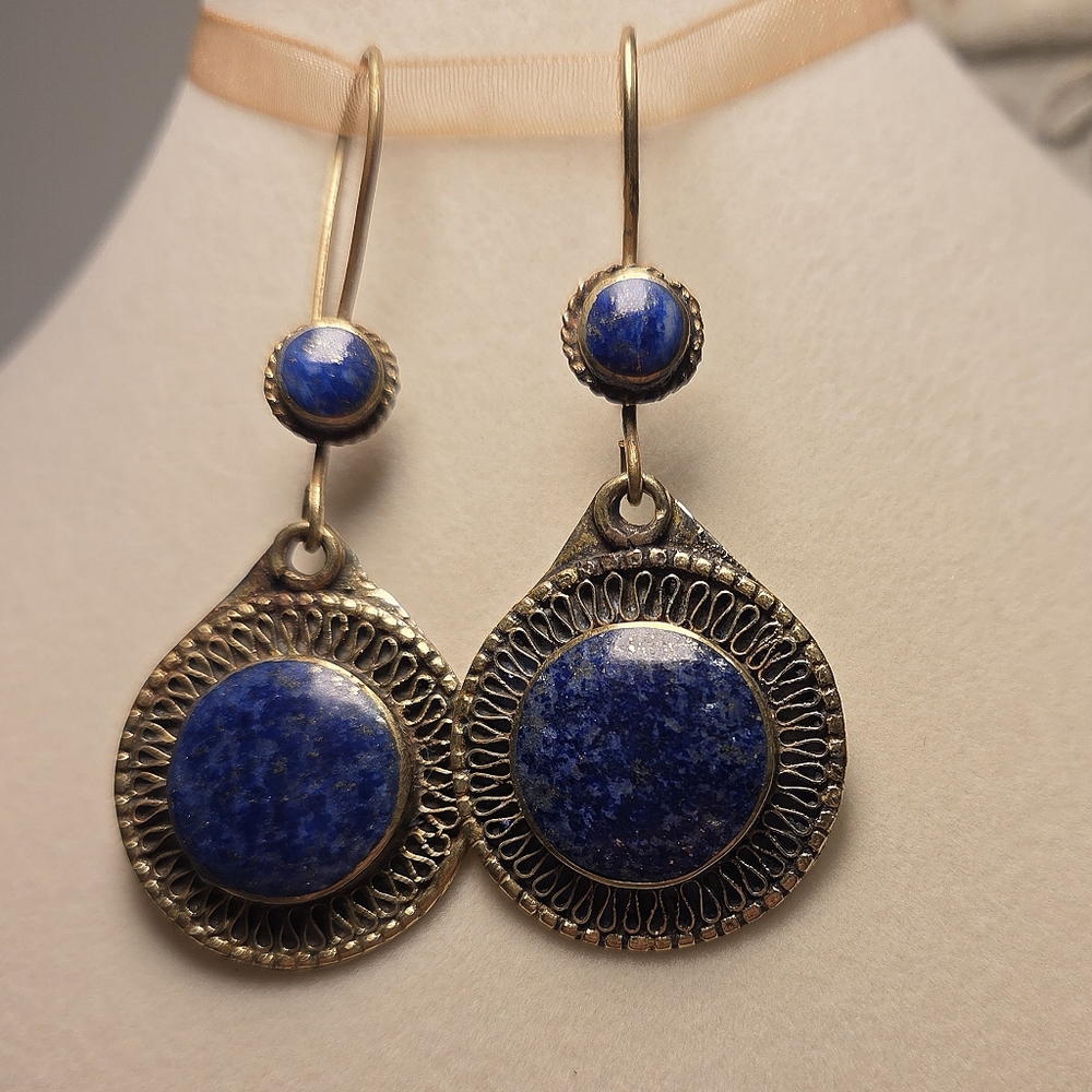 Antiqued Silver Lapis Earrings - Picture 2 of 4